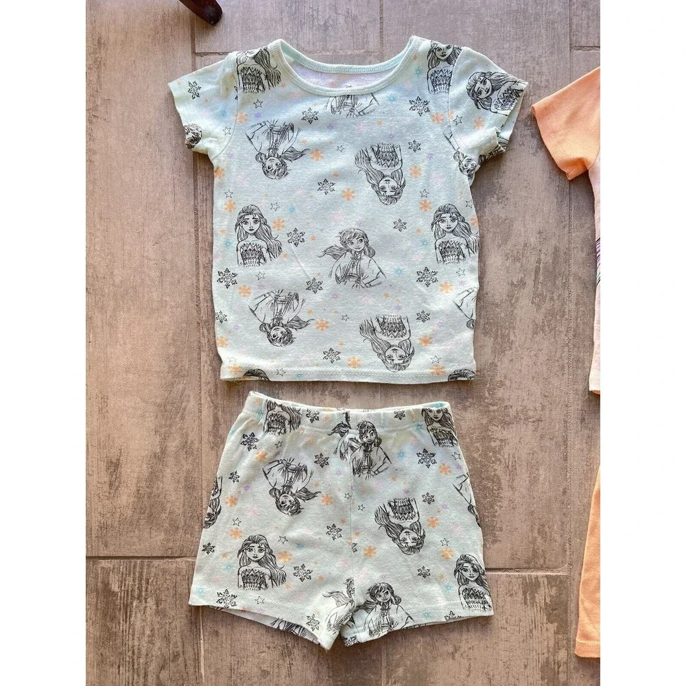 Disney Frozen Girls Pajamas 4 Piece Elsa Anna Cotton Pjs Pajamas Sleep Set 8